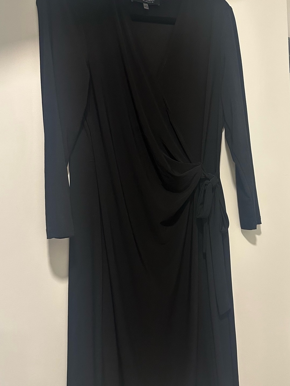 Evan Picone Black Long-Sleeve Wrap Tie Midi Dress